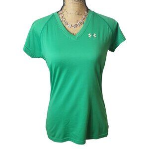Under Armour Womens V-Neck Tee XS Green Performance Athletic Sporty Athleisure